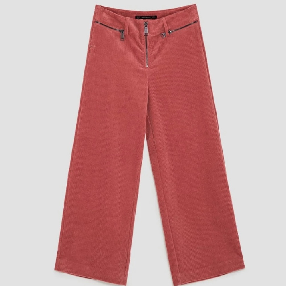 Zara Dusty Pink Wide Leg Corduroy Trousers